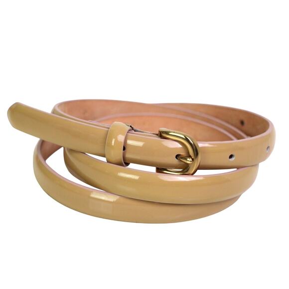 J. CREW PATENT BEIGE GENUINE LEATHER 1/2"Wd DRESS SKINNY WOMEN'S BELT Sz S (E6 - Picture 1 of 13